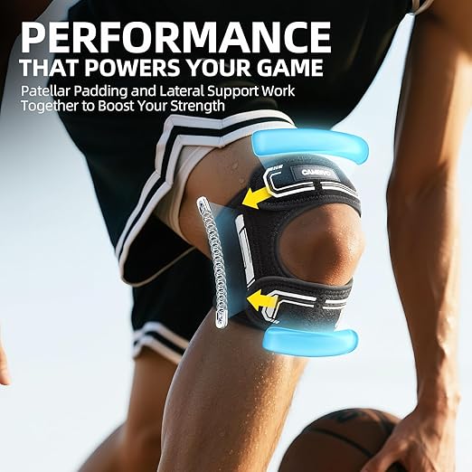 CAMBIVO Knee Brace for Men and Women, Patella Tendon Knee Strap with Gel Pad and Side Stabilizers, Adjustable Knee Band for Knee Pain Relief, Lightweight Knee Support for Workouts, Running, Training (Black, S/M)