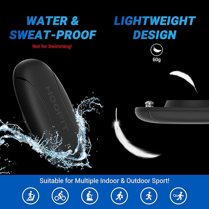 moofit HR8 Heart Rate Monitor Chest Strap, Low Energy Real-Time Heart Rate Data Bluetooth 5.0/ANT+, Longer Communication Range, IP67 Waterproof, Compatible with iOS/Android Apps, Gym Equipment, Black