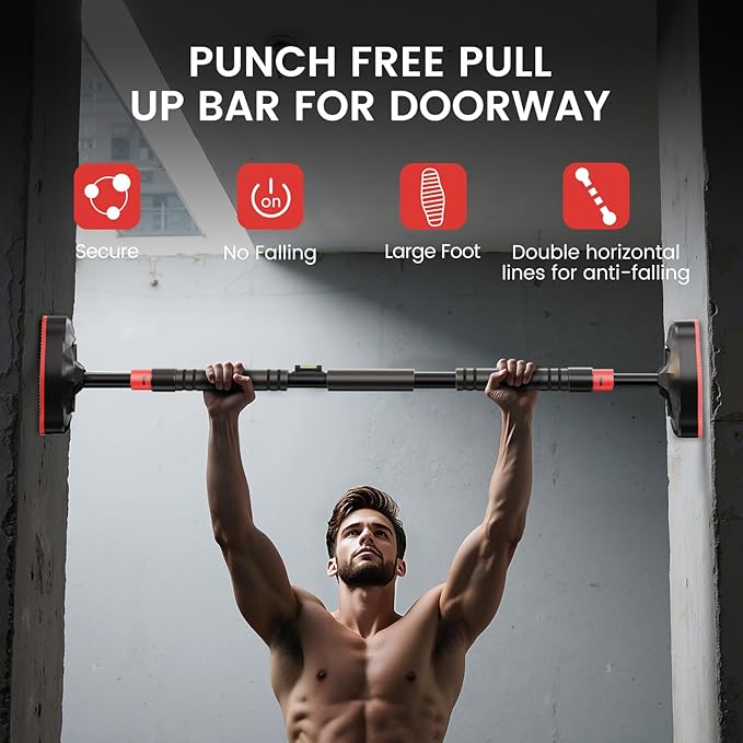 Pull Up Bar for Doorway, Adjustable Door Frame Pull Up and Chin Up Bar, Total Upper Body Workout Bar for Home Gym Workouts