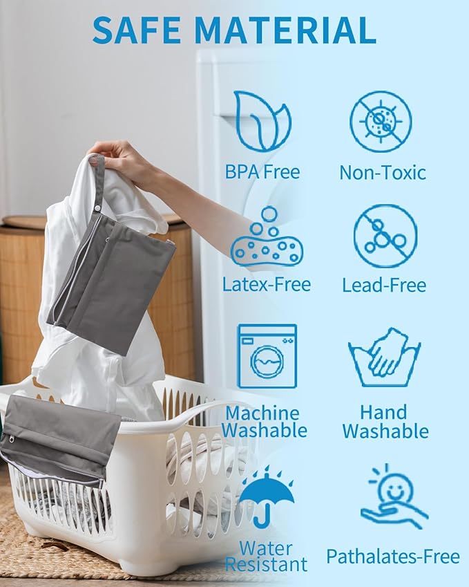 babygoal Wet Dry Bags for Baby Cloth Diapers, Washable Travel Bags, Beach, Pool, Gym Bag for Swimsuits & Wet Clothes with Two Zippered Pockets 2 Pack Small Size 2LNS01