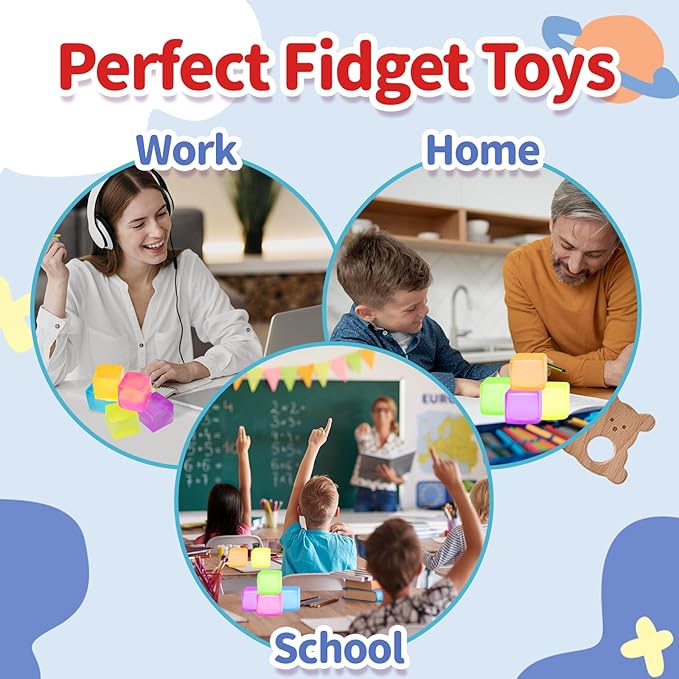 6 Pack Stress Cube Squishy Stress Balls for Adults Kids, Sensory Fidget Toys for Anxiety Stress Relief, Calming Toys Slow Rising Stress Balls Stretchy for Autism & ADHD, Malt Sugar Ball