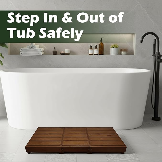 Outdoor Steps 3.5'' Height, Wooden Step Platform 35” Length, Step Stool with Non Slip Pads, Step Stools for Bed, Wooden Platform for Bathroom, Kitchen, Bed, Dark Brown