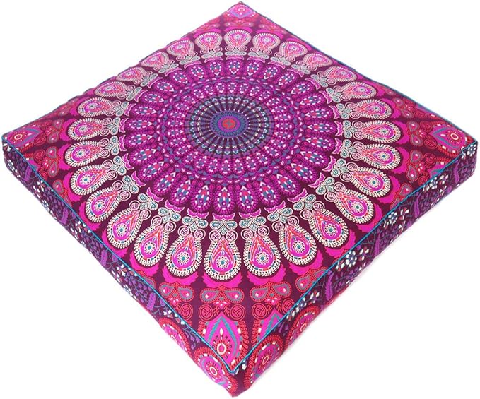 Eyes of India - Mandala Floor Pillow Cover Meditation Cushion Seating Throw Hippie Round Colorful Decorative Bohemian Indian Pouf Ottoman Handmade Cover ONLY (Purple 1, 35" x 35")