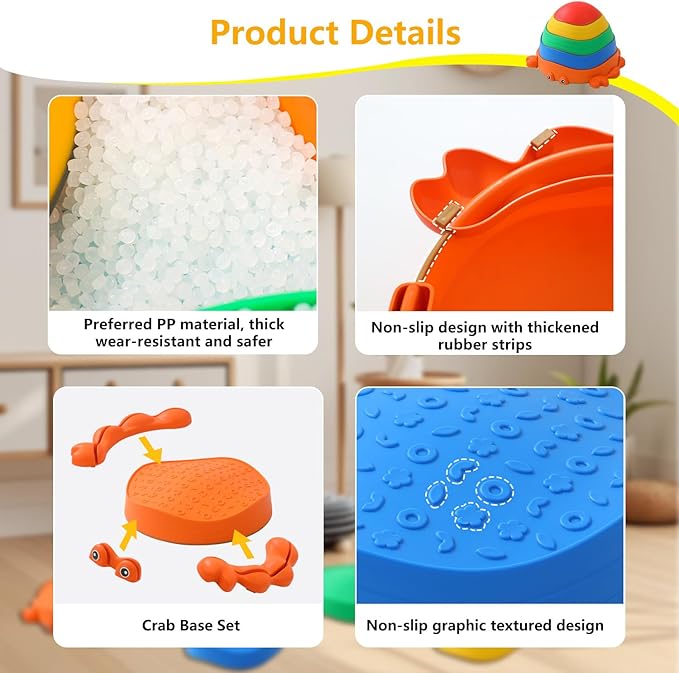 UBRAVOO Stepping Stones for Kids, 5 Pcs Non-Slip Crab Balance Stones,Promoting Toddler's Balance & Coordination,Indoor or Outdoor Play for Kids Aged 3+ (Crab)