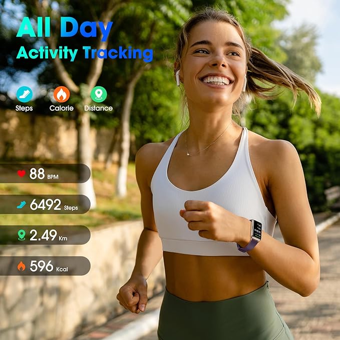 Long Battery Pedometer Watch 14 Days Battery Life, Slim Design No App/Phone Required Fitness Tracker, 50 Meters Waterproof Smart Watch, Heart Rate & Blood Oxygen Monitor Step Counter for Men Women