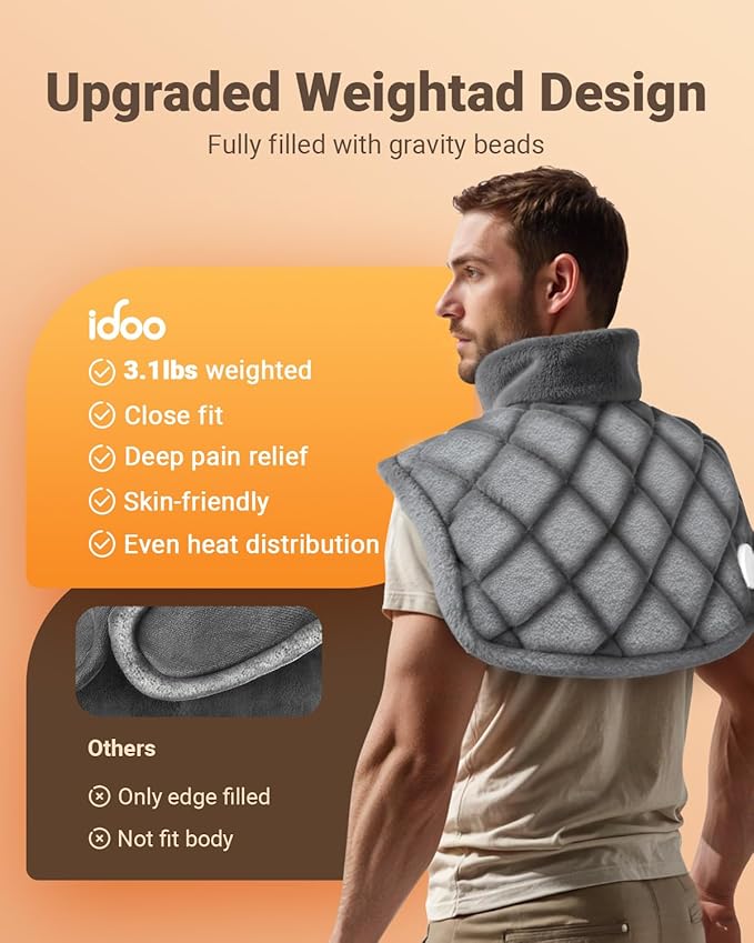 iDOO Heating Pad for Neck and Shoulder and Back, Birthday Gifts for Men Women, FSA Eligible Items Only List, 3.1lb Heated Wrap for Pain Relief, Electric Wearable Neck Warmer, ETL Certified Heat Pads