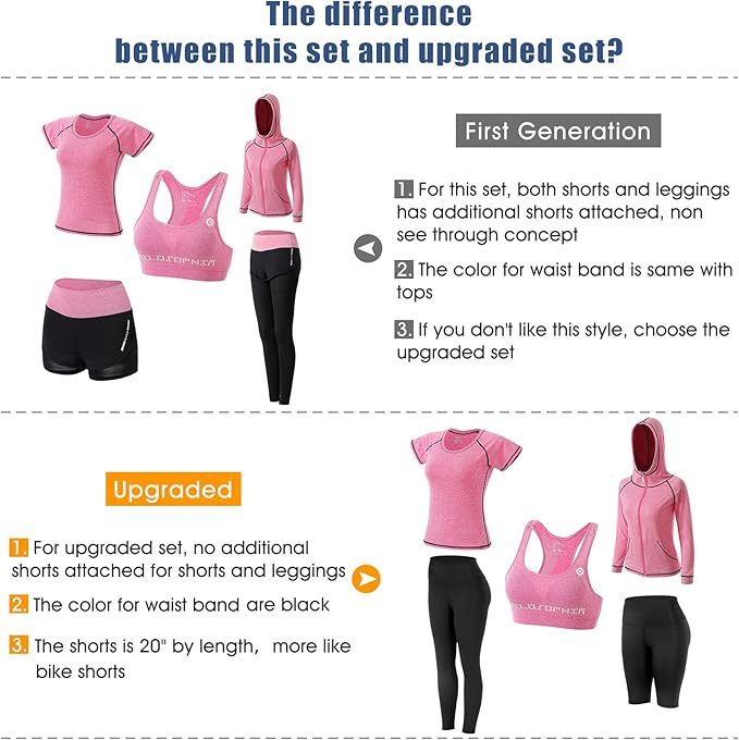 Women Workout Clothes Set 5 PCS Exercise Athletic Outfits Set