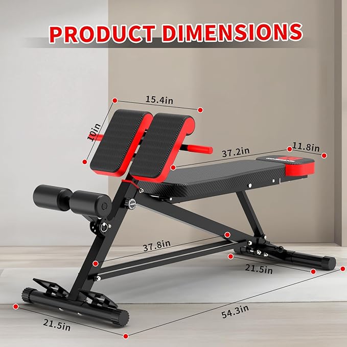 K KiNGKANG Adjustable Weight Bench,Roman Chair Load 500 LBS Workout Bench for Home Gym Workout Fitness Equipment Adjusts to Decline or Flat Bench