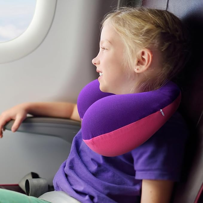 COOLBEBE Kids Travel Neck Pillow, Softly Double Support Neck Pillow for Car & Airplane, Traveling Gifts for Toddler & Children (1, Pinkish Purple)