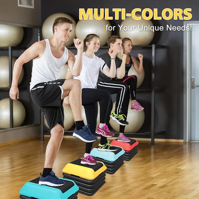 16"x16" Exercise Aerobic Step Platform with 4 Risers, Adjustable Height 4"-6"-8"-10"-12" Workout Stepper for Home Gym Fitness Strength & Training