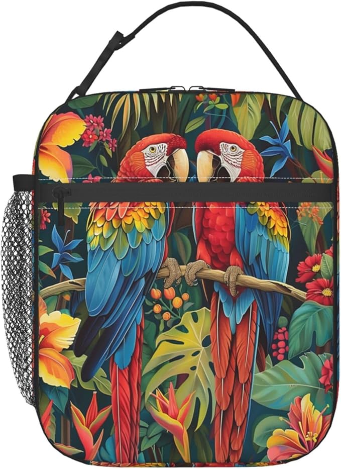 Lunch Box for Women Men, Parrot Bird Insulated Lunch Box Reusable Portable Lunch Bag Cooler Tote Waterproof Lunch Container for Office Picnic Work Travel Hiking