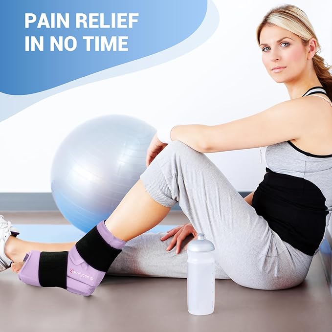 Comfytemp Large Ankle Foot Ice Pack Wrap for Plantar Fasciitis Relief, Feet Brace for Sprained Ankle, Heel Spur, Swelling, Tendonitis, Pain, Hot & Cold Therapy, Surgery Get Well Gift, 1 Pack (Purple)