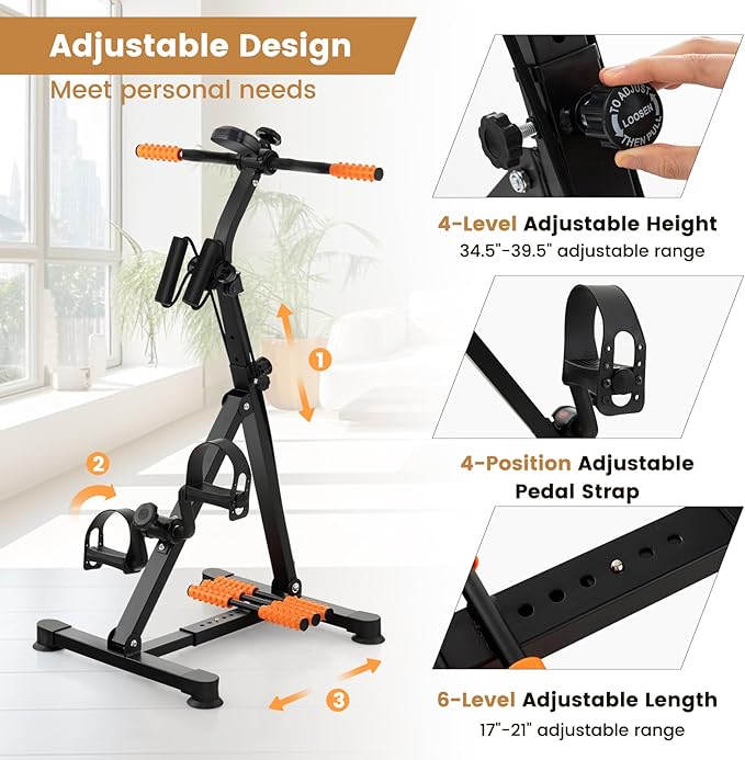 Pedal Exerciser Bike for Seniors, Hand Arm Leg Knee Physical Therapy Exercise Bike with Monitor, Indoor Adjustable Fitness Equipment for Rehabilitation Recovery