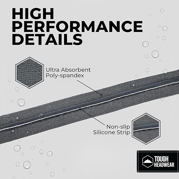 Tough Headwear Thin Elastic Headbands for Men - Sports Hair Head Band for Women & Men - Non Slip Mens Workout Headband - Running or Soccer Headband - 6-Pack