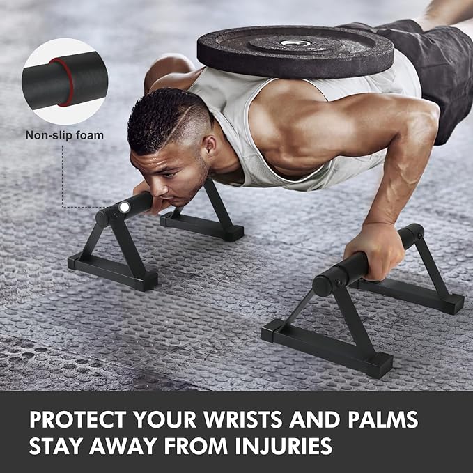 Wood push up bars Parallettes bars Anti-slip Handstand Bars for Calisthenics, Fitness, Floor workouts Solid Wood with Sturdy Metal Bracket, Support 500 lbs