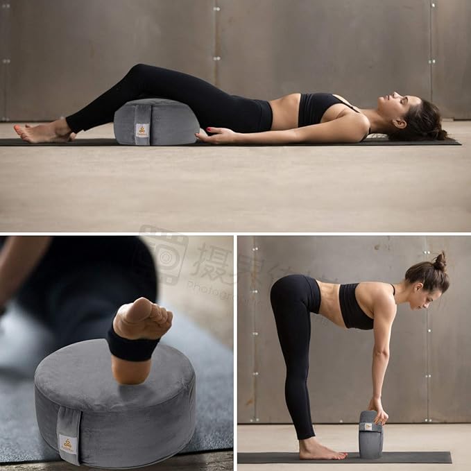 Round Velvet Meditation Pillow D=13"/16" H=5.5" Yoga Bolster Floor Pouf Zafu Buckwheat Meditation Cushion for Sitting on Floor,Removable Organic Cotton Cover Kneeling Pillow