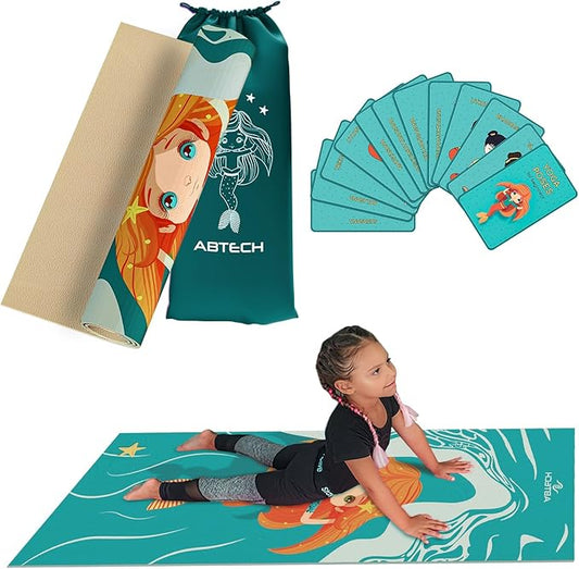 Kids Yoga Mat Set for Boys & Girls - Doll, Unicorn, Mermaid, Panda, Dinosaur and UnderWater - Chemical Free - Non-Toxic - Non-Slip - 60 X 24 X 0.2 Inches - w/ 12 Yoga Cards - Cute Carrier Bag - Ages 3-12