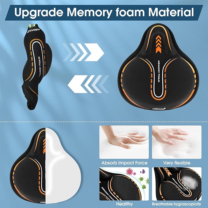 MSDADA New Large Gel Bike Seat Cover, Extra Soft Bike Seat Cushion for Men Women Comfort Wide, Fits Indoor/Outdoor/Exercise Bikes (11.22 inch x 10.03 inch)