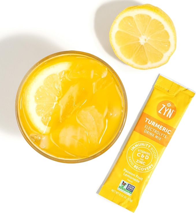 ZYN Electrolyte Drink Mix Hydration Packets, Passion Fruit Electrolytes Powder, Hydration Packets w/Turmeric Curcumin, Vitamin C & D, Zinc, Hydrate & Recover Electrolyte Powder, Pack of 32