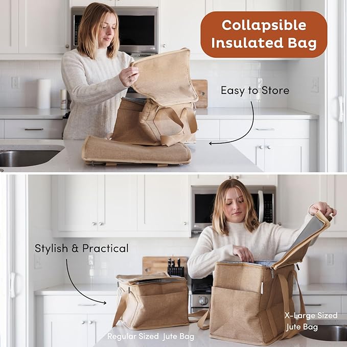 Nook Theory Reusable Insulated Grocery Bag - Leak Proof, X Large Insulated Cooler Bag - Insulated Shopping Bags for Groceries - Travel Cooler Bag for Frozen and Hot Food with Zippered Top (Ocean)