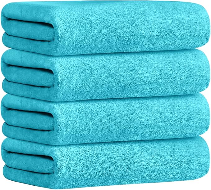 JML Towels, Large Microfiber Bath Towels Set, Pack of 4, 27" x 55", Soft, Super Absorbent, Fast Drying for Swimming, Pool, Fitness, Sport, Yoga - Sky Blue