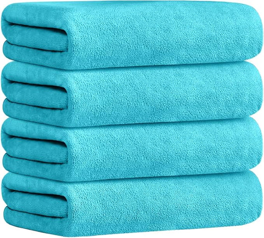 JML Towels, Large Microfiber Bath Towels Set, Pack of 4, 27" x 55", Soft, Super Absorbent, Fast Drying for Swimming, Pool, Fitness, Sport, Yoga - Sky Blue