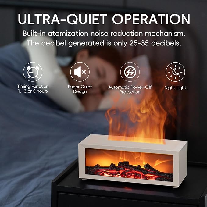 Essential Oil Diffuser, 7 Colors Fireplace Fire Flame Aromatherapy Diffuser, 150ml Ultrasonic Humidifier, Scent Aroma Diffuser with Remote Control & Timer for Home,Bedroom,Office,Yoga (White)