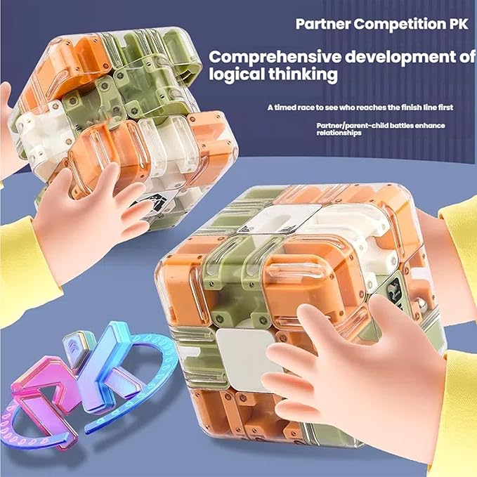 Large Labyrinth 3D Puz-zle Cube, Spatial Awareness Brain Training Toy for Stress Relief & Logic Development, Mind Teaser Challenge Game, Spatial Logic Puzzle for Kids and Adults (Orange)