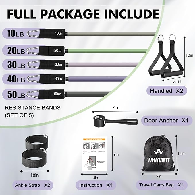 WHATAFIT Resistance Bands, Exercise Bands,Resistance Bands for Working Out, Work Out Bands with Handles for Men and Women Fitness, Strength Training Home Gym Equipment