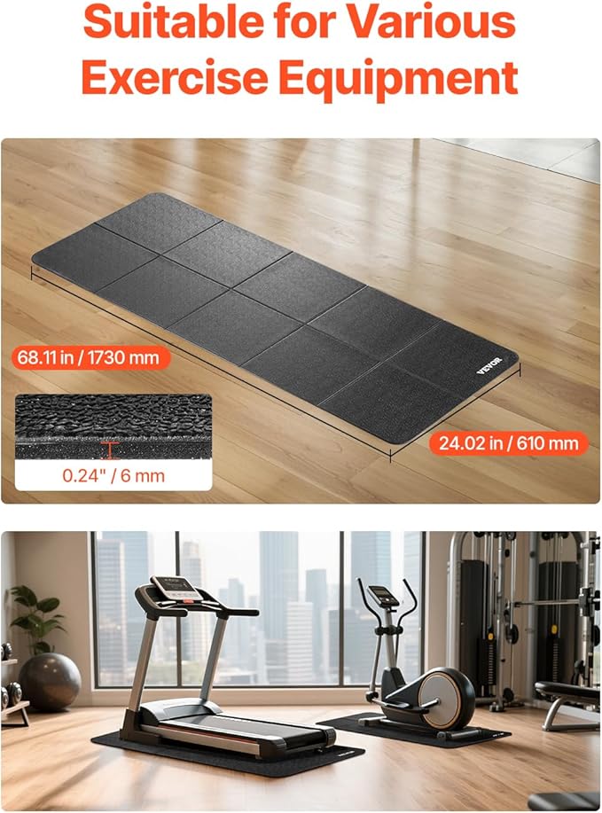 VEVOR Treadmill Mat for Carpet Floor, Exercise Equipment Mat for Treadmills, Stationary & Recumbent Bikes, High Density PVC Floor Protector Gym Mats, Waterproof and Non-Slip for Home Gym