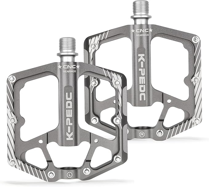 Bike Pedal Aluminum Alloy 9/16" Bike Pedal MTB Wide Platform Flat Non-Slip Bicycle Pedals with 3 Bearings for Mountain Bikes, Road, BMX