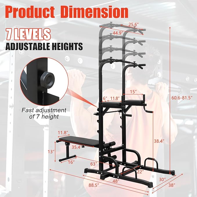 Adjustable Height Dip Bar Station, Heavy Duty Dip Station Push Up Bar for Home Gym,Multi-function Dip Station Pull Up Bar Full Body Strength Training Workout Fitness Equipment for Tricep Dips