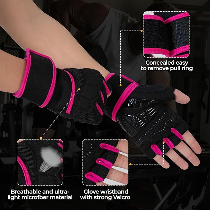 Workout Gloves for Men and Women Gym Weight Lifting Padded Gloves with Wrist Wrap Support, Full Palm Protection & Silicone Grip, Cross Training, Fitness, Pull-up
