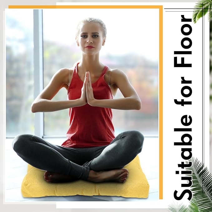 Jerify Floor Pillow Cushions 22 x 22 Inch Round Square Large Meditation Floor Pillow for Classroom Adult Meditation Picnic Party Cushion for Seating Gift Christmas(Square,Yellow,4 Pcs)