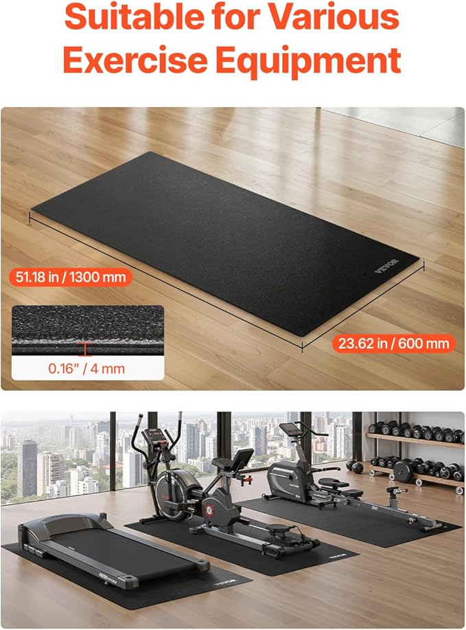 VEVOR Treadmill Mat for Carpet Floor, Exercise Equipment Mat for Treadmills, Stationary & Recumbent Bikes, High Density PVC Floor Protector Gym Mats, Waterproof and Non-Slip for Home Gym