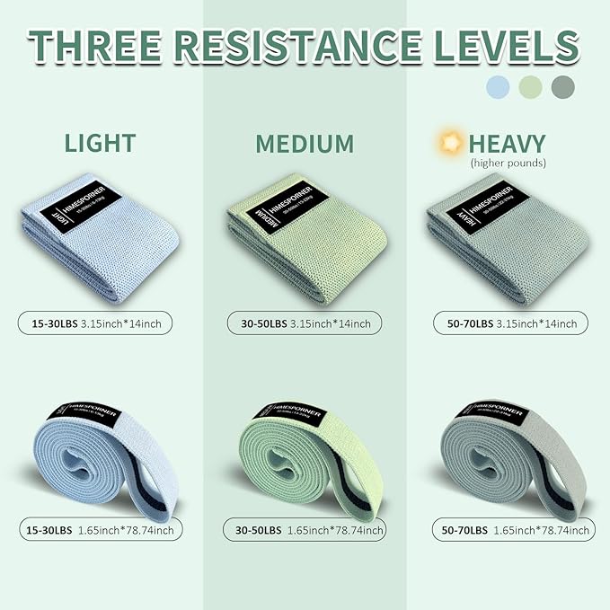 9 PCS Fabric Resistance Bands Set for Working Out, Non-Slip Exercise Booty Bands for Women & Men Leg and Glutes with Hair Ties and Tape Measure - for Home Gym Workout, Yoga, Pilates