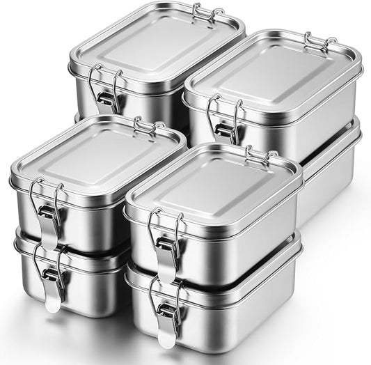 Umigy 8 Pcs Stainless Steel Food Containers Metal Bento Lunch Box Stainless Steel Food Storage Containers, Lockable Clips to Leak Proof, Reusable Dishwasher Snack Boxes for Work, Picnic (550ml)