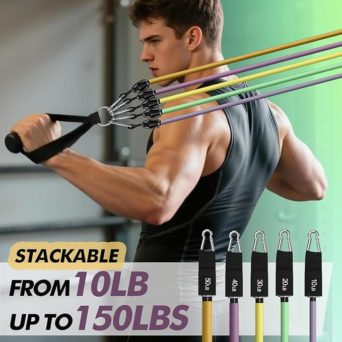 WHATAFIT Resistance Bands, Exercise Bands,Resistance Bands for Working Out, Work Out Bands with Handles for Men and Women Fitness, Strength Training Home Gym Equipment