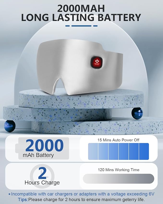 Silk Heated Eye Mask, 2000mAh Large Size Cordless Sleep Mask Warm Eye Compresses Electric Eye Heating Pad for Stye Blepharitis Dry Eyes Sinus Migraine Gifts for Men Woman (Grey)