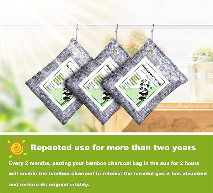 Activated Charcoal Odor Absorber for Strong Odor in Basement, Car, Closet, Shoe, 3 Pack Bamboo Charcoal Air Purifying Bags Deodorizer Odor Eliminator for Home
