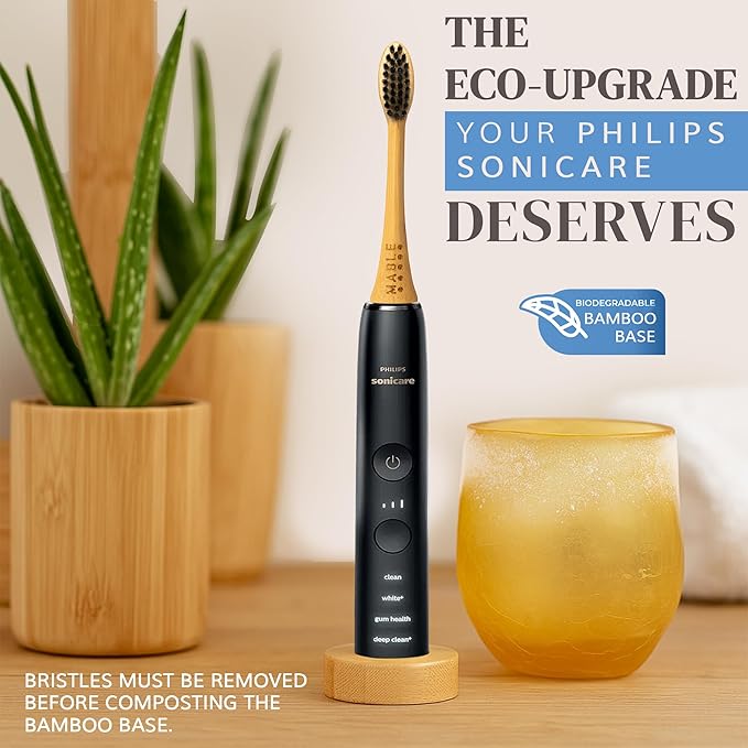 Bamboo Electric Toothbrush Heads | Compatible with Philips Sonicare Electric Toothbrush | 4 Brush Heads with Soft Bristles | Plant-Based Adult Size Replacement Heads
