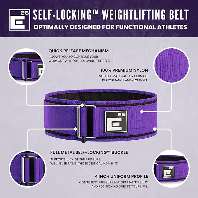 Element 26 Self-Locking Weight Lifting Belt - Premium Weightlifting Belt for Serious Functional Fitness and Olympic Lifting Athletes - Lifting Support for Men and Women - Deadlift Training Belt