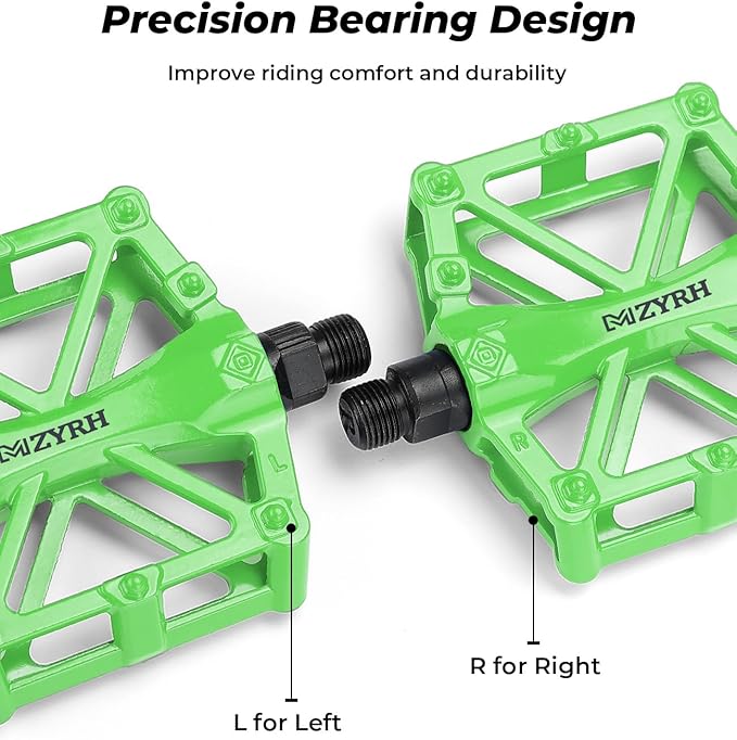 KEMIMOTO Mountain Bike Pedals MTB Bicycle Flat Pedals, 9/16'' CNC Aluminum Durable Sealed Bearings for Most Bikes BMX MTB Enduro Downhill Trail (Two Pack) (Green)
