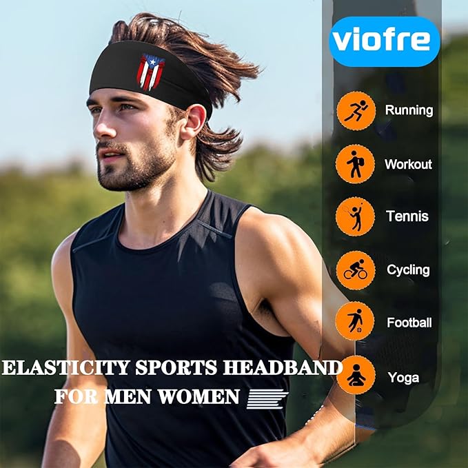 Headbands for Men 3 Pack Sport Sweat Bands Headbands Men Skull Finger Workout Sweatbands for Mens Women Head Bands Cooling Running Men's Hairband Headband