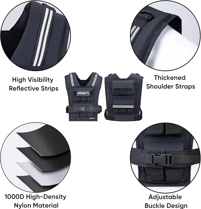 APEXUP Adjustable Weighted Vest Men 20lbs/30lbs/40lbs Weights with Reflective Stripe, Weight Vest Woman Workout Vest for Strength Training Running Walking