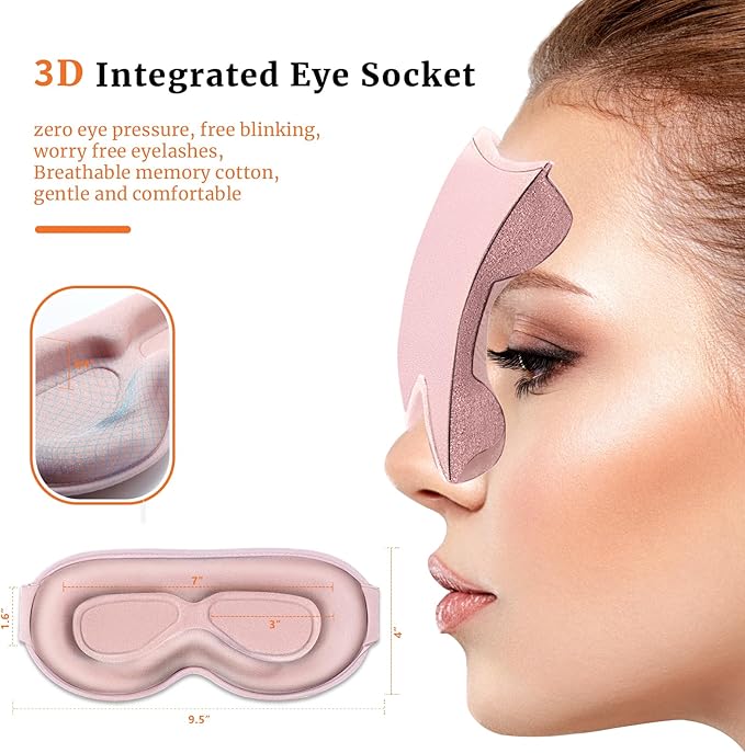 Sleep Eye Mask 3D Contoured Cup Soft and Gentle, Breathable, Comfortable for Side Sleeping, Travellers, Yoga, Men, Women, Adjustable, with Silicone Ear Plugs for Sleeping Noise Reductions