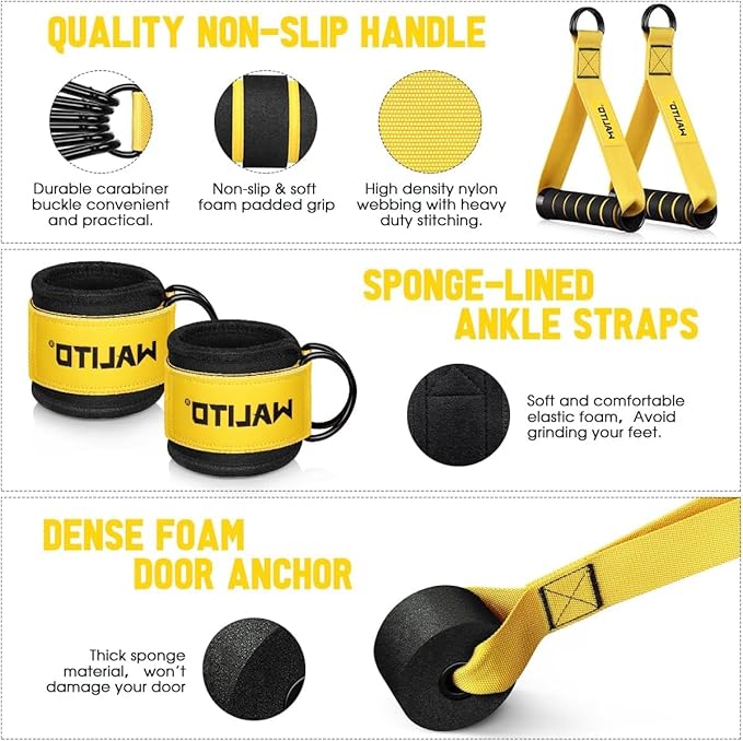 WALITO Resistance Bands Set - Exercise Bands with Handles, Door Anchor, Legs Ankle Straps, for Heavy Resistance Training, Physical Therapy, Muscle Training, Yoga, Home Workouts, Gym