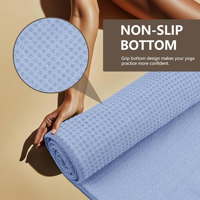 Hot Yoga Towel with Grip Dot, 72" x 24", Absorbent Microfiber Non Slip Yoga Mat Towel for Hot Yoga, Bikram, Pilates, Exercise and Fitness, Blue