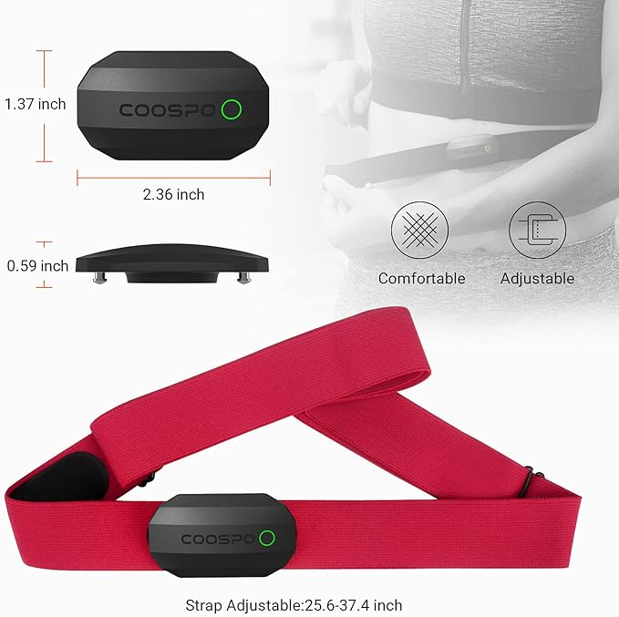 COOSPO Bluetooth Heart Rate Monitor Chest Strap H808S, ANT+ BLE HR Monitor Chest, HRM IP67 Waterproof, 300H Battery Life