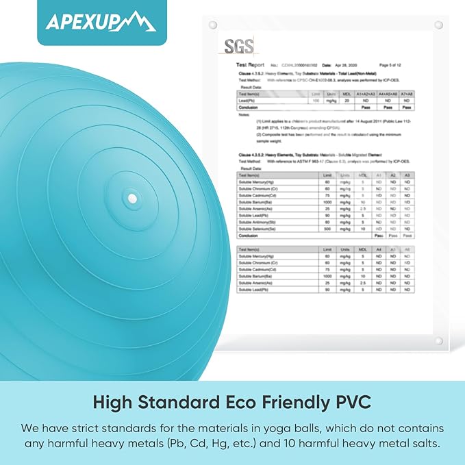 APEXUP Yoga & Pilates Ball - Anti Slip Heavy Duty Gym Ball for Fitness, Balance & Core Workout